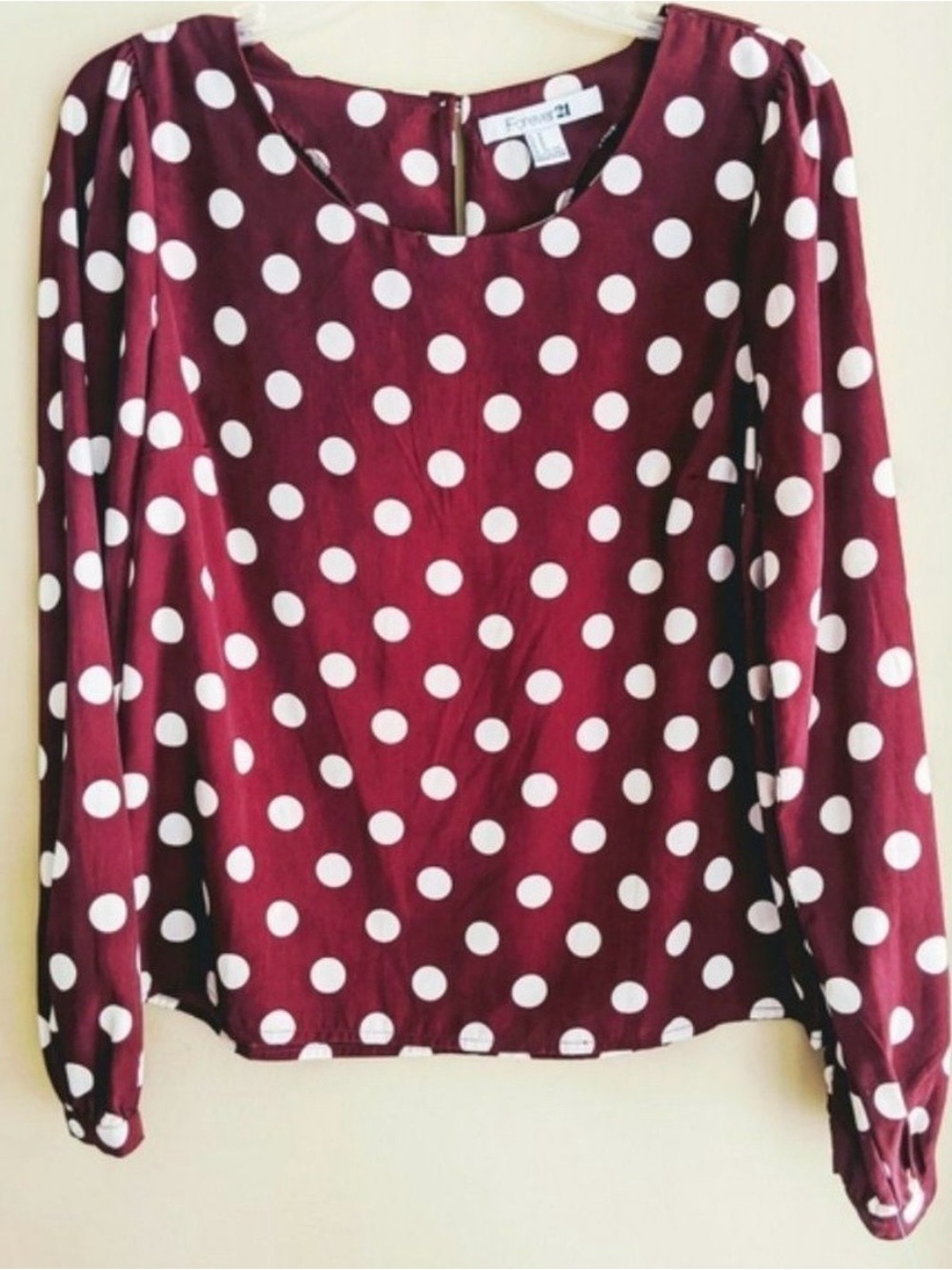 Forever 21 Burgundy Polka Dot Long-Sleeve Blouse